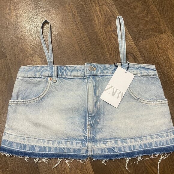 NEW! ZARA Denim Distressed Jeans Crop Top - Picture 7 of 13